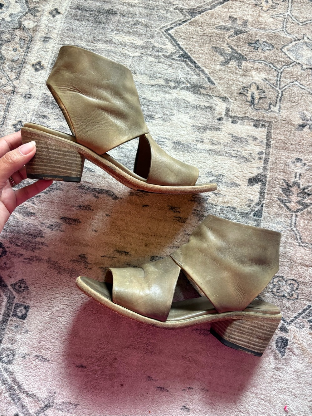 P. Monjo genuine leather block heel sandals heels size 38.5 open toe
